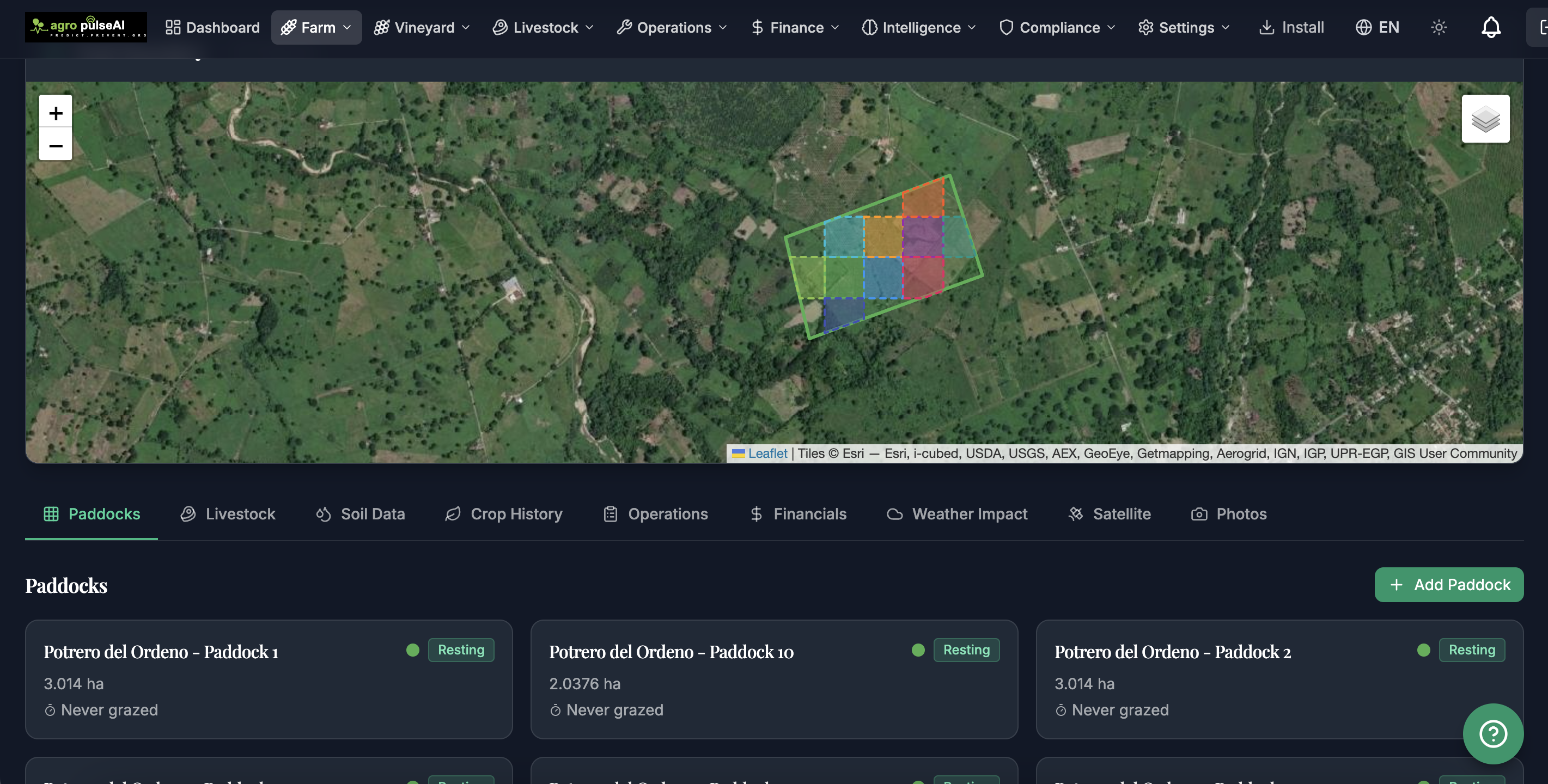 Mapa satelital de la finca con parcelas