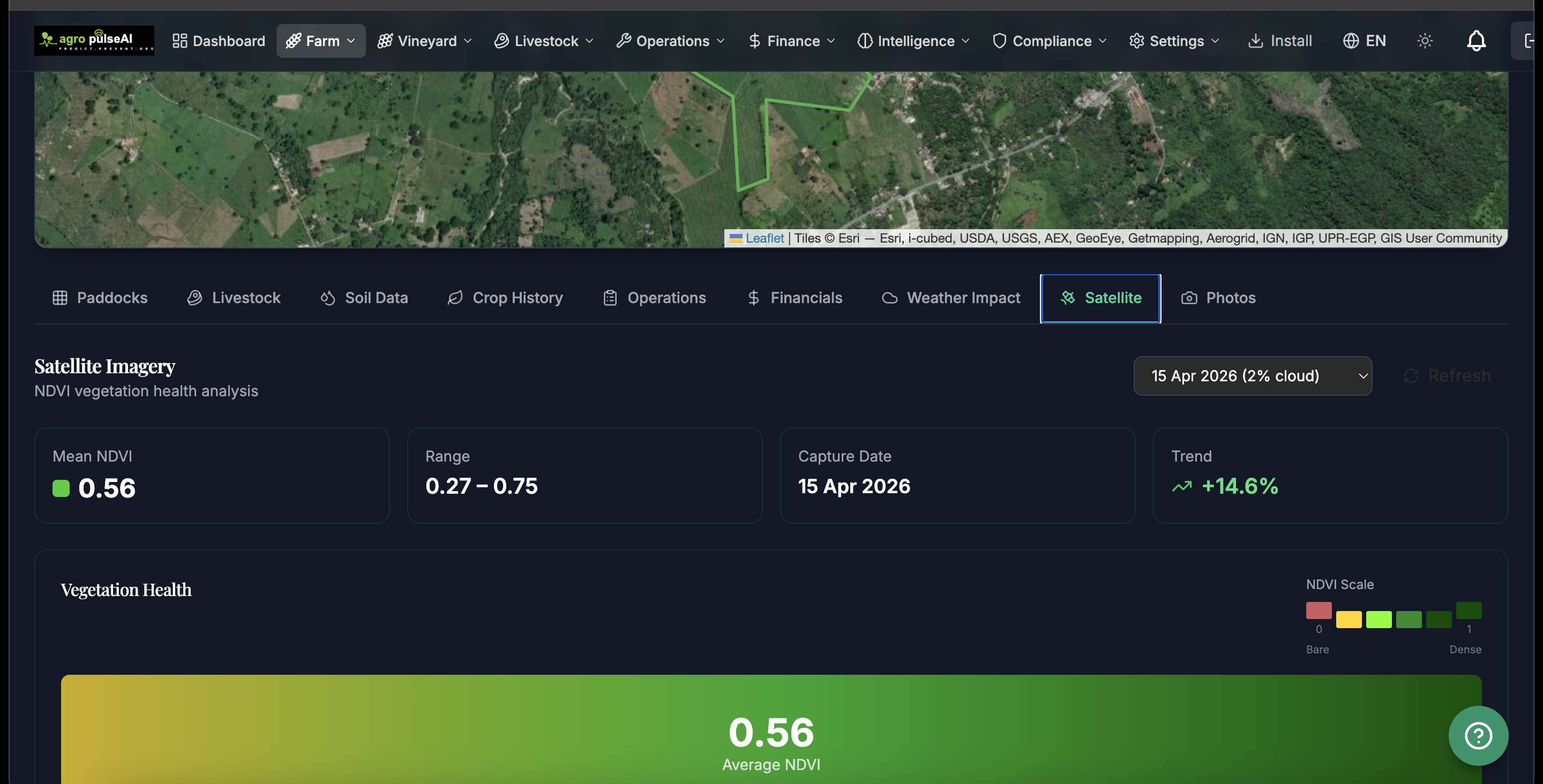 Imagenes satelitales NDVI con salud de vegetacion